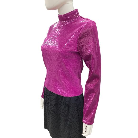 NWT Express Top Women’s Size M All Sequins Long Sleeve Lined Fuchsia Color - Picture 2 of 5